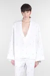 Attico Womens White Monogram Plunge-v-neck Cotton-blend Blouse In White