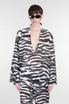 Attico Blouse In White Cotton In Animal Print