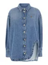 Attico Blue Shirt With Classic Collar And Embroidered Detail On The Front In Blue