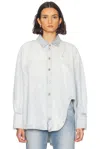 Attico Denim Overshirt With Slit Detail In Sky Blue