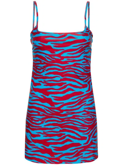 Attico Blue And Red Zebra-print Mini Dress