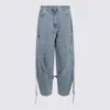 Attico Blue Jeans With Maxi Drawstring On The Front And Logo Patch On The Rear In Denim Woman