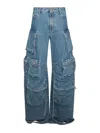 Attico Fern Low-rise Wide-leg Cargo Jeans In Blue