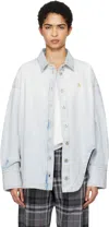 Attico Glossy Coated Denim Monogram Shirt In 024 Sky Blue