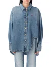 Attico Blue Shirt With Classic Collar And Embroidered Detail On The Front In Blue