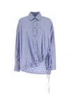 Attico Striped Drawstring-hem Asymmetric Shirt In Light Blue