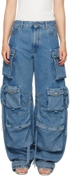 Attico Fern Low-rise Wide-leg Cargo Jeans In 176 Light Blue Denim