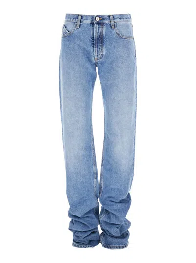 Attico Blue Jeans With Extra Long Leg And Logo Embroidery On The Rear In Denim Woman