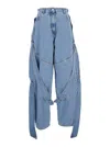 Attico Blue Jeans With Maxi Drawstring On The Front And Logo Patch On The Rear In Denim Woman In Blue