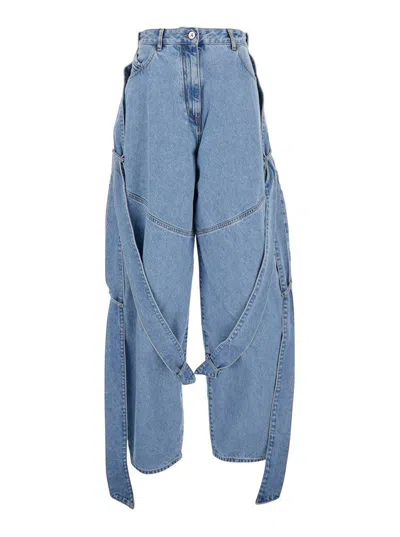 ATTICO BLUE JEANS WITH MAXI DRAWSTRING ON THE FRONT AND LOGO PATCH ON THE REAR