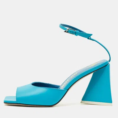 Pre-owned Attico Blue Leather Piper Ankle Strap Sandals Size 38