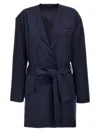 Attico Navy Wrap Blazer In Blue