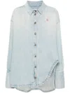 Attico Long-sleeved Denim Shirt With Shaped Slit In Blue