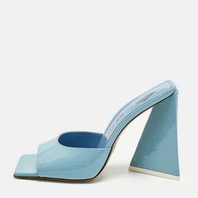 Attico Blue Patent Devon Block Heel Slide Sandals