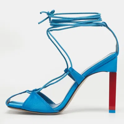 Pre-owned Attico Blue Satin Adele Lace Up Sandals Size 36
