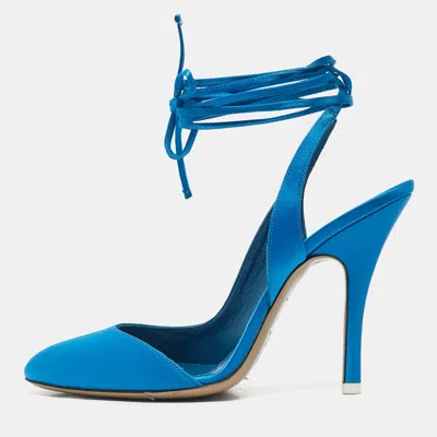 Attico Blue Satin Venus Ankle Wrap Pointed Toe Pumps