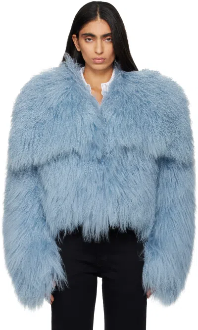 Attico Blue Shearling Bomber Jacket