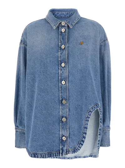 Attico Blue Shirt With Classic Collar And Embroidered Detail On The Front In Cotton Woman