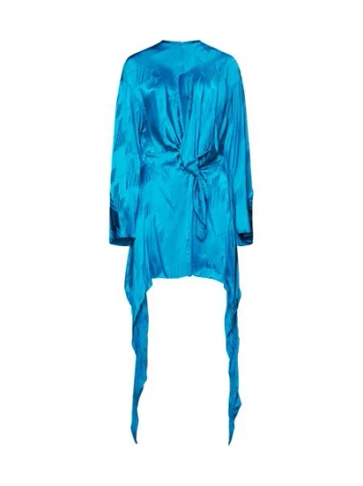 Attico Blue Silk Mini Dress With Front Cut-out Detail And Bow For Women, Fw23