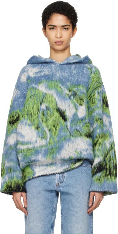 ATTICO BLUE SWAN PRINT HOODIE