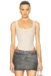 Attico Strass Bodysuit With Geometrical Cuts In Fade Ecru
