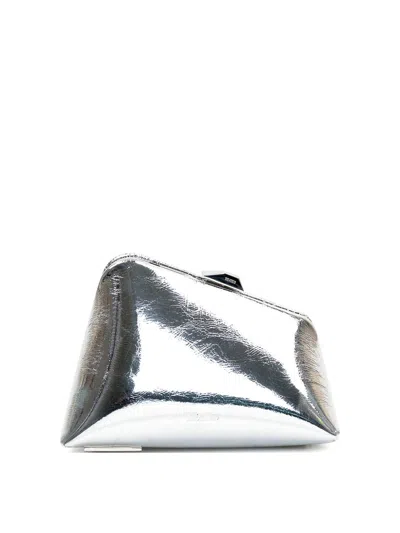 Attico Mini  Clutch In Laminated Calfskin Leather In Silver