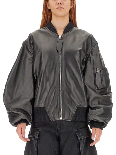 Attico Long-sleeved Leather Jacket In Black