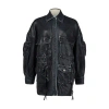 Attico Oversize Cotton Fern Denim Jacket With Button And Drawstring In Black