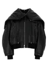 Attico Nappa Bomber Jacket With Oversized Hood In Black