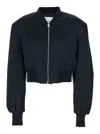 Attico Black Cropped Bomber Jacket With Tonal Logo Lettering Embroidery On The Front In Viscose Woman In Black