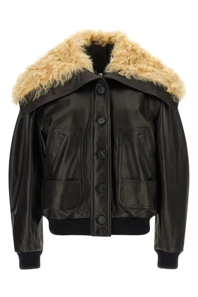 Attico Bomber Collo Shearling In Black