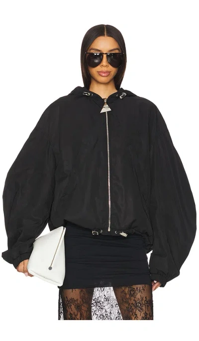 Attico Oversized Black Hooded Bomber Jacket