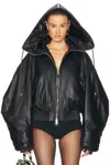 Attico Maxi Hooded Bomber Jacket In Black