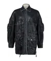 Attico Oversize Cotton Fern Denim Jacket With Button And Drawstring In Black Black