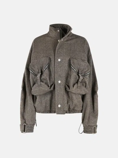 Attico Bomber Jacket In Beige And Black Wool Blend In Gray