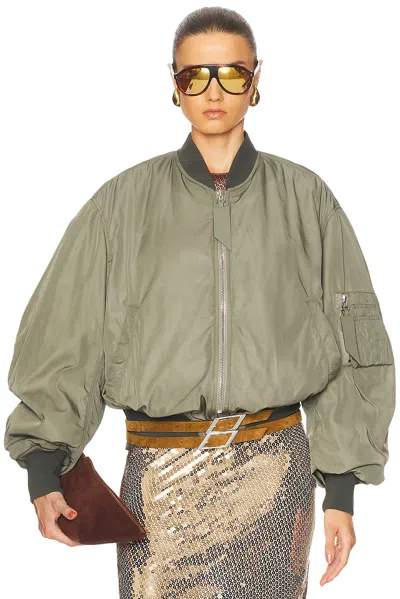 Attico Oversized Bomber Jacket With Puff Sleeves Military Green