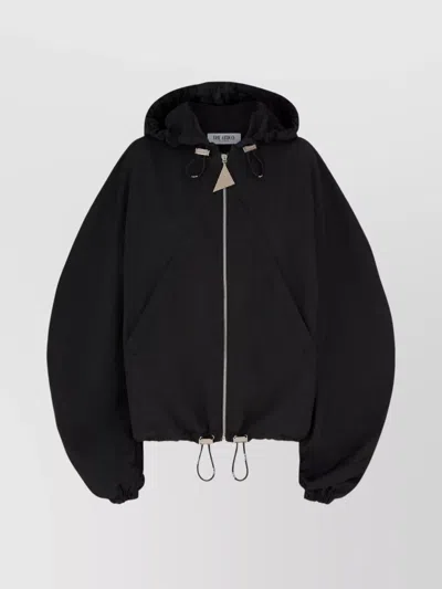 Attico Bomber Jacket With Hood And Drawstring Hem In Black