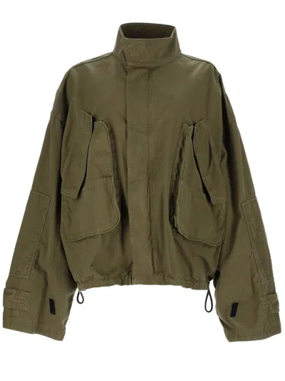 Attico Bomber Jacket With Pockets And Drawstring In Green