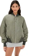 Attico Green Bomber Jacket With Zip Pocket On The Sleeve In Tech Fabric Woman In Military Green