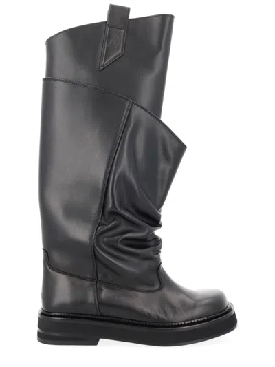 Attico Passeggiata Black Boots With Heel-tab And Rubber Sole In Leather Woman