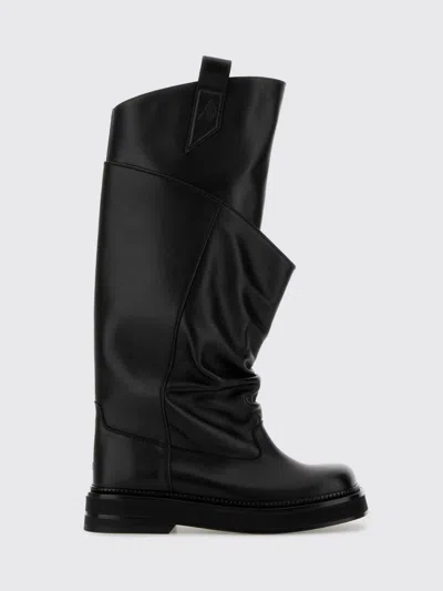 Attico 'passeggiata' Black Boots With Heel-tab And Rubber Sole In Leather Woman