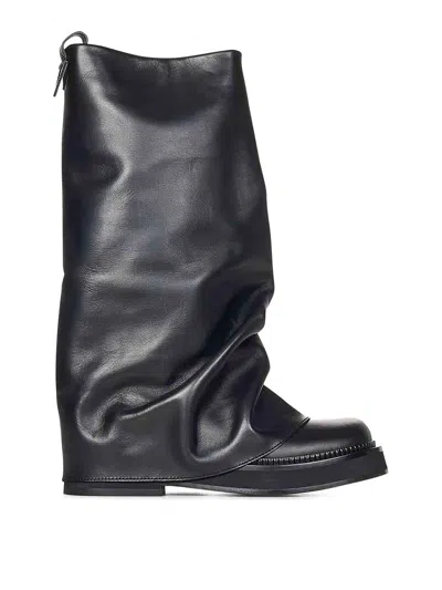 ATTICO ROBIN BLACK CALF LEATHER COMBAT BOOTS