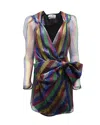 Attico Bow Mini Dress In Multicolor Polyamide In Multi