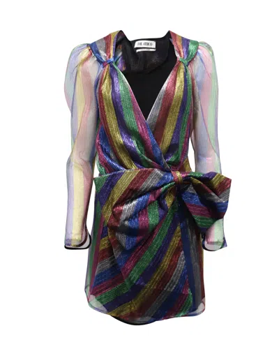 Attico Bow Mini Dress In Multicolor Polyamide