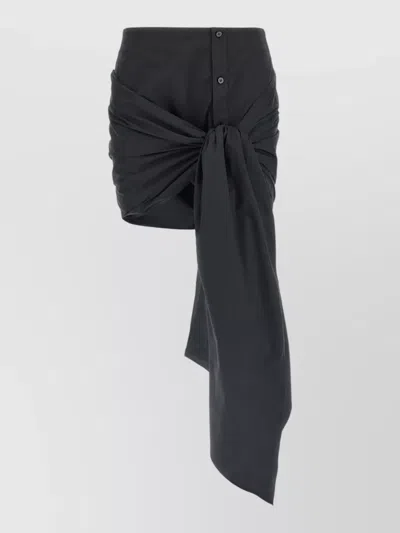 Attico Bow Skirt Asymmetric Hem Button Detail In Black