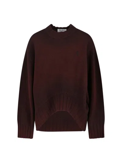 ATTICO BOXY BROWN KNIT SWEATER WITH RIBBED DETAILS
