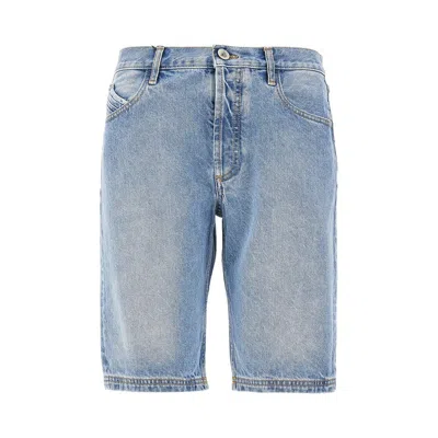 Attico Knee-length Cotton Boyfriend Mini Denim Shorts In Sky Blue