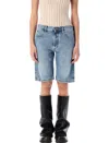 Attico Knee-length Cotton Boyfriend Mini Denim Shorts In Sky Blue