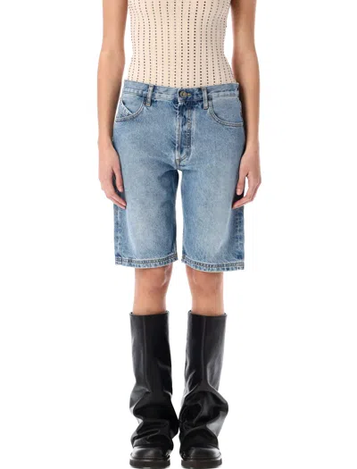 Attico Boyfriend Short Denim Pants In Sky Blue