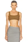 Attico Crystal Square Neckline Sleeveless Cropped Top In Green